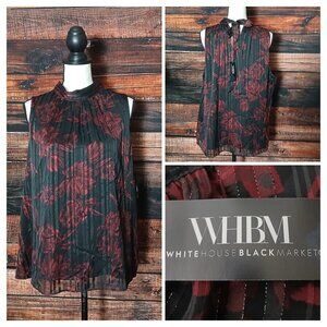 NWT White House Black Market Black and Red Floral Top with Metallic Accents XL